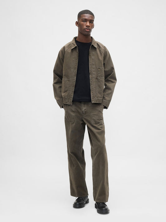 Haki Canvas Baggy Carpenter Jean Pantolon