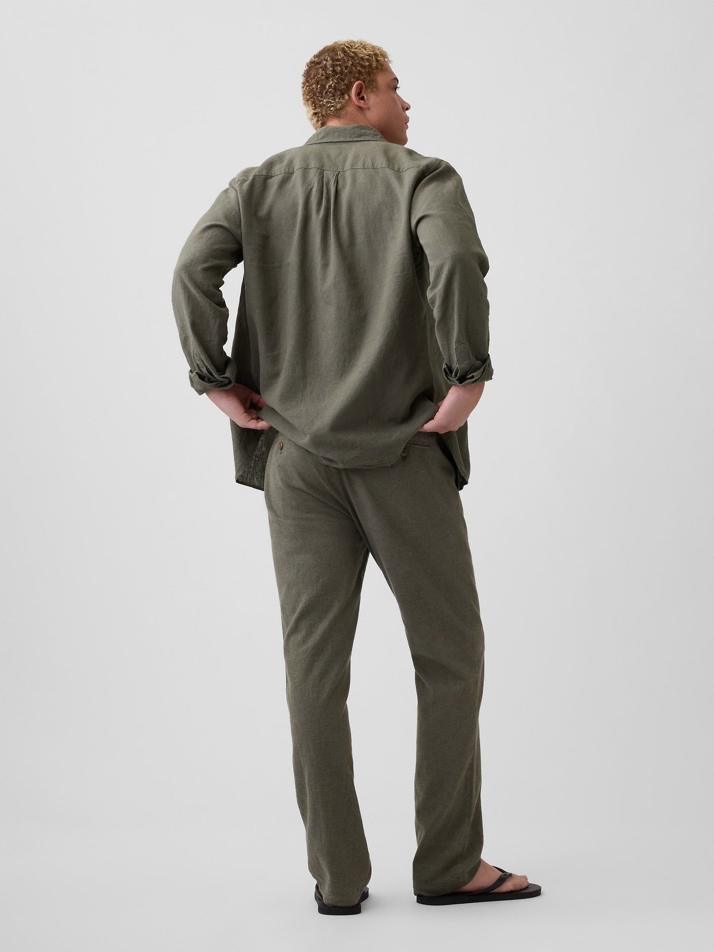 Haki Straight Keten Karışımı Pantolon