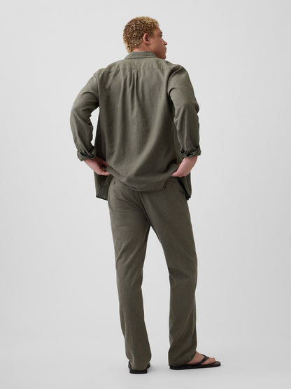 Haki Straight Keten Karışımı Pantolon