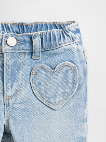 Açık Mavi Heart Pocket Flare Jean Pantolon