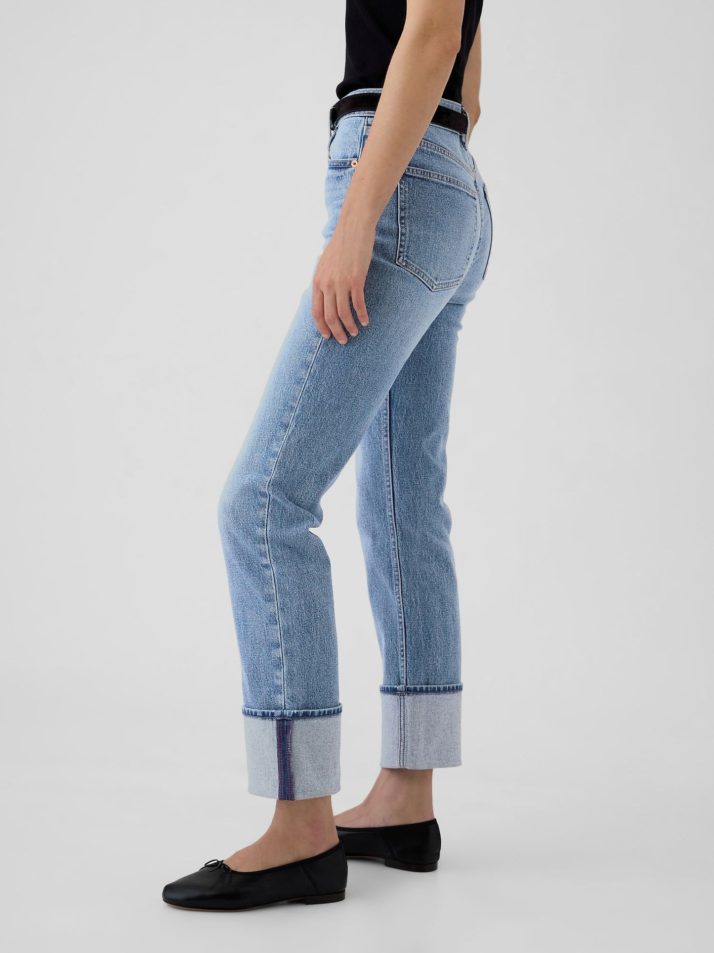 Açık Mavi High Rise Cuffed '90s Straight Jean Pantolon