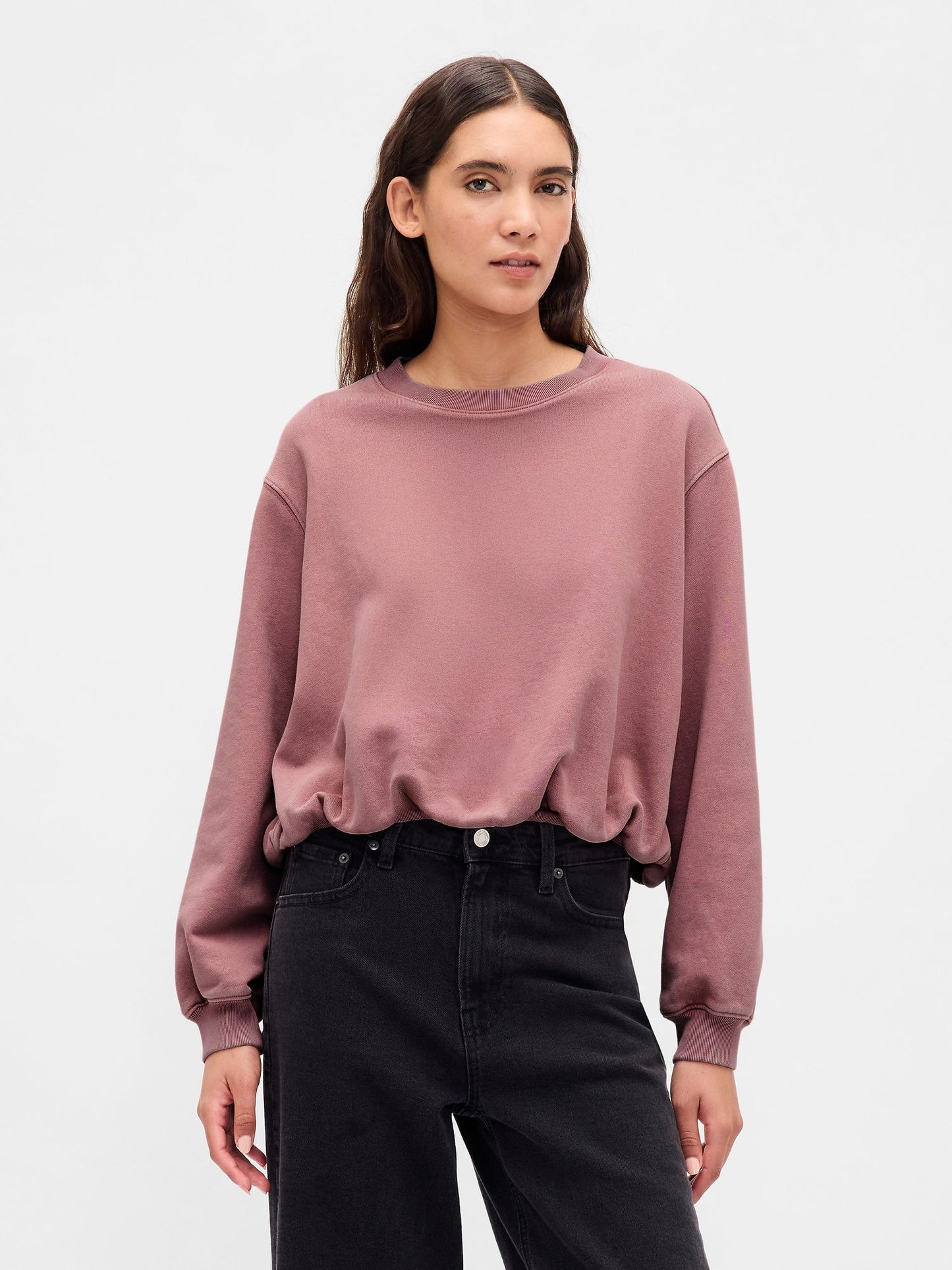 Pembe Heavyweight Fransız Havlu Kumaş Balon Sweatshirt