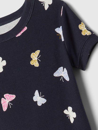 Lacivert %100 Organik Pamuk Kelebek Desenli Pijama Takımı