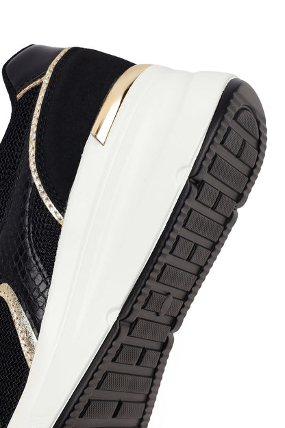 Kadın Siyah Bağcıklı Dolgu Topuklu Sneaker