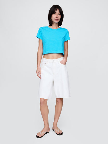 Açık Mavi %100 Organik Pamuk Vintagesoft Crop T-shirt