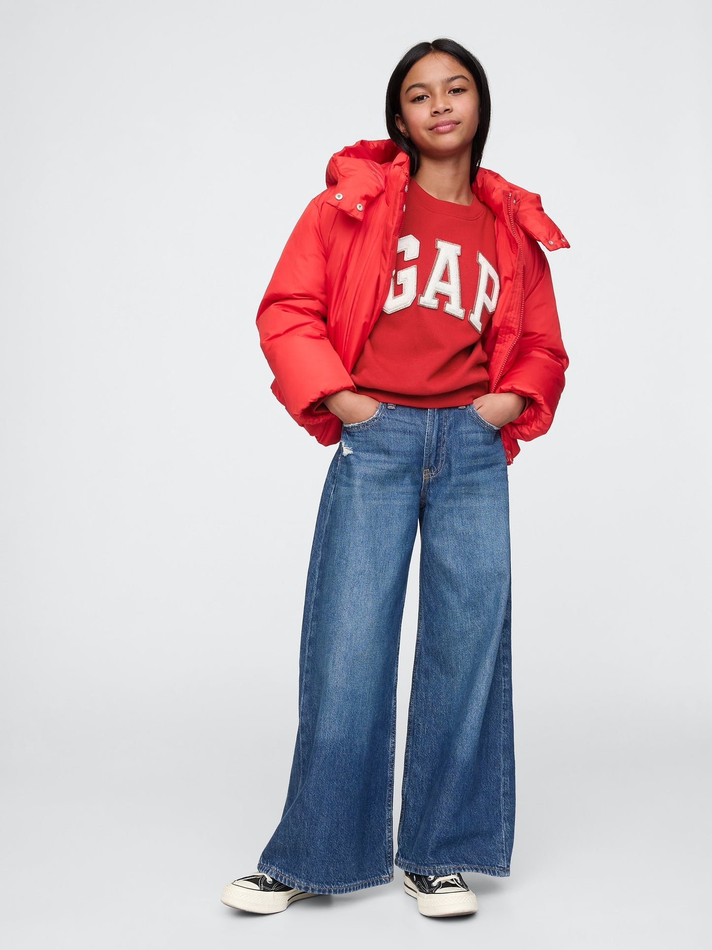 Kırmızı Gap Logo Oversize Fleece Sweatshirt