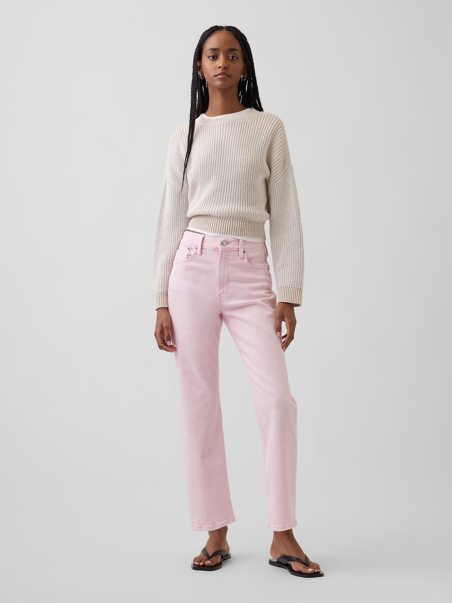 Açık Pembe High Rise '90s Slim Straight Crop Jean Pantolon