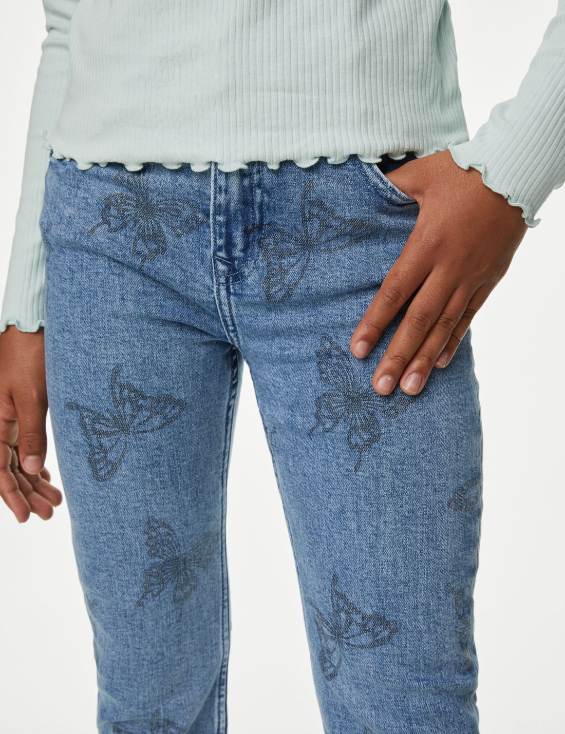 Kelebek Desenli Flared Fit Jean Pantolon (6-16 Yaş)