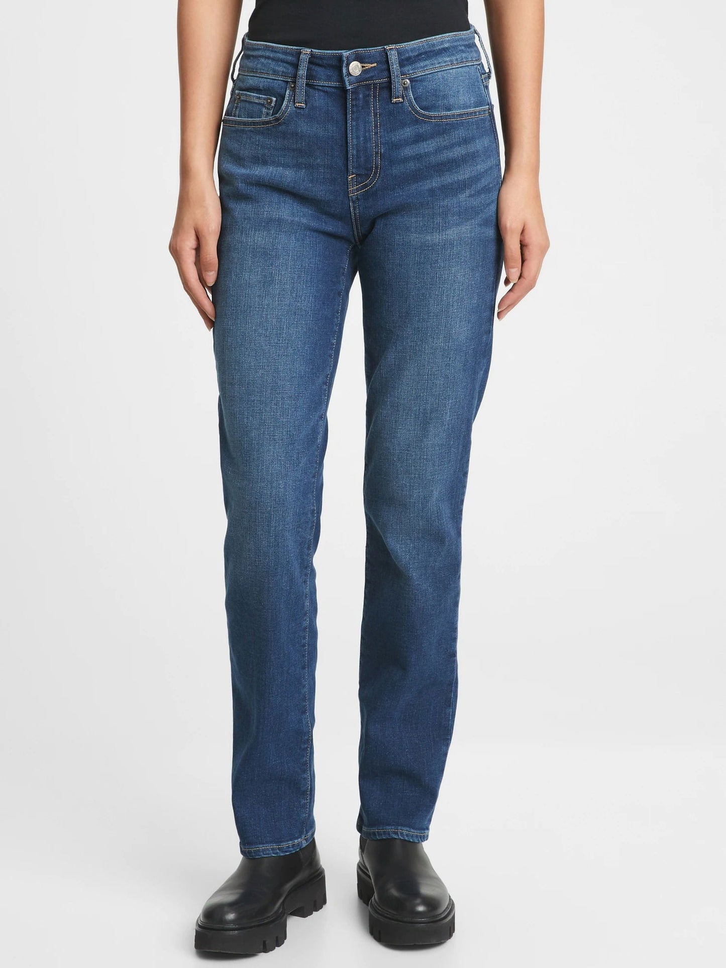 Koyu Mavi Mid Rise Straight Leg Jean Pantolon