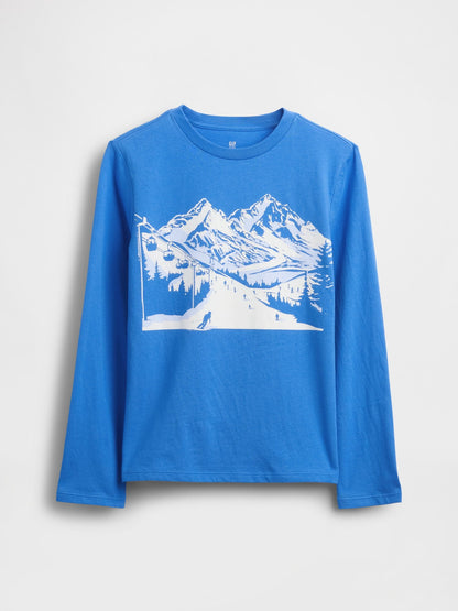 Açık Mavi Grafik Baskılı T-shirt