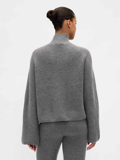 Gri Cashsoft Shaker Örgü Turtleneck Kazak