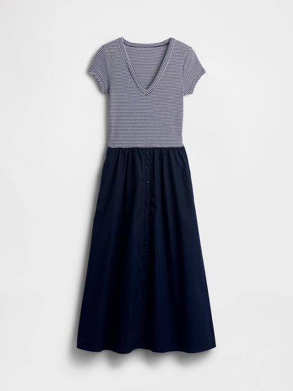 Lacivert Modern Mixed Media Maxi Elbise