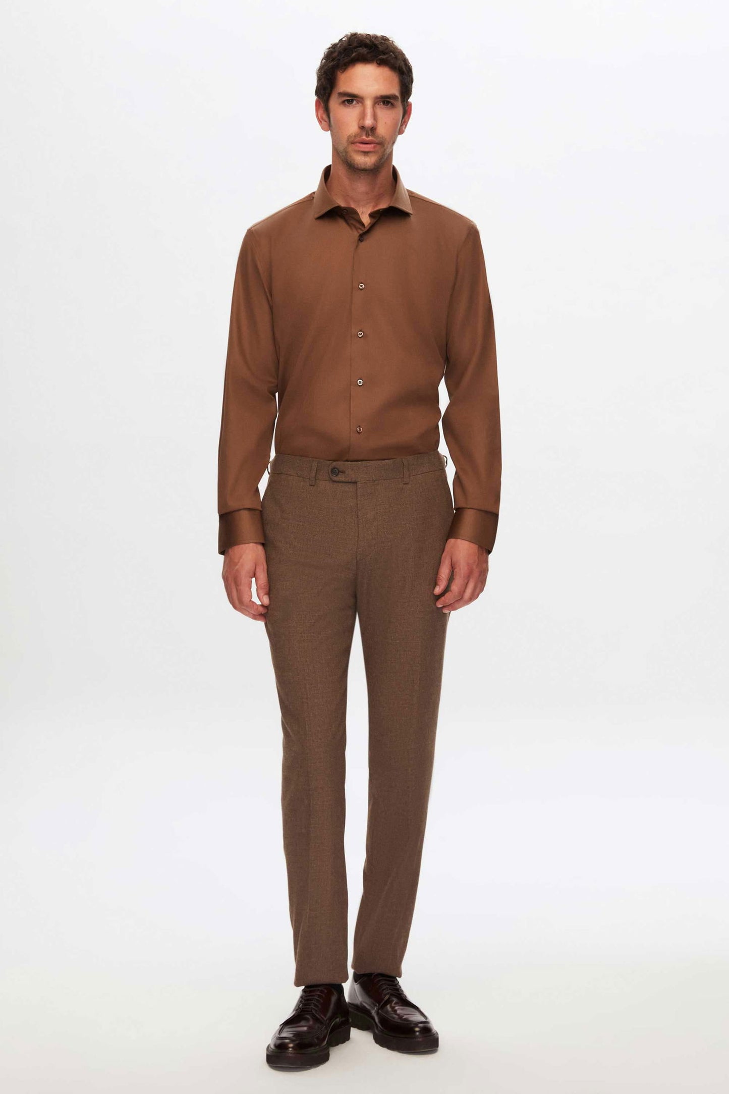 Damat Slim Fit Kahverengi Düz Nano Care Gömlek