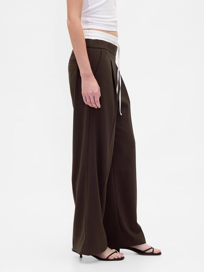 Koyu Kahverengi Mid Rise Double-waist Pantolon