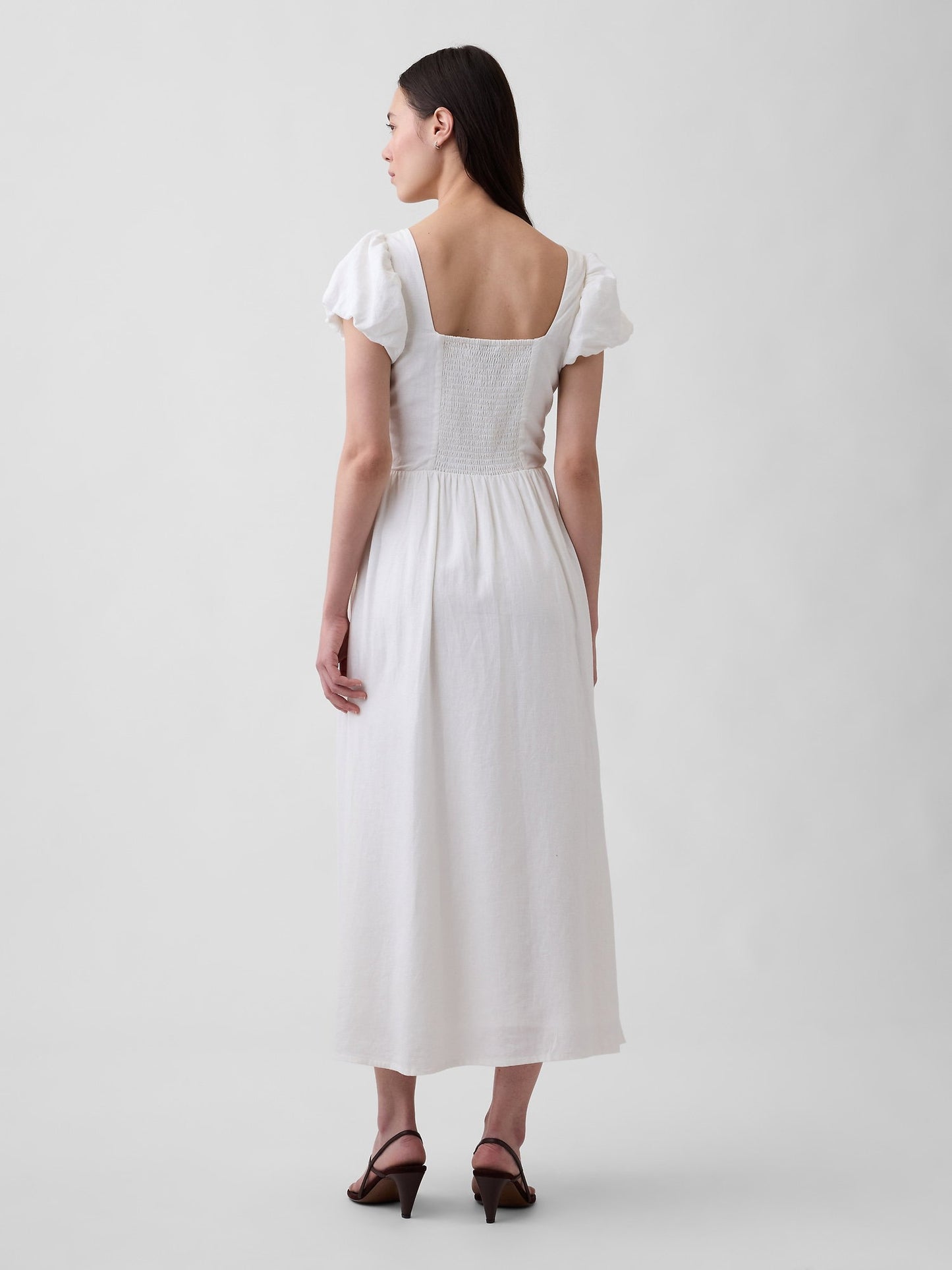 Beyaz Keten Karışımı Drop-waist Maxi Elbise