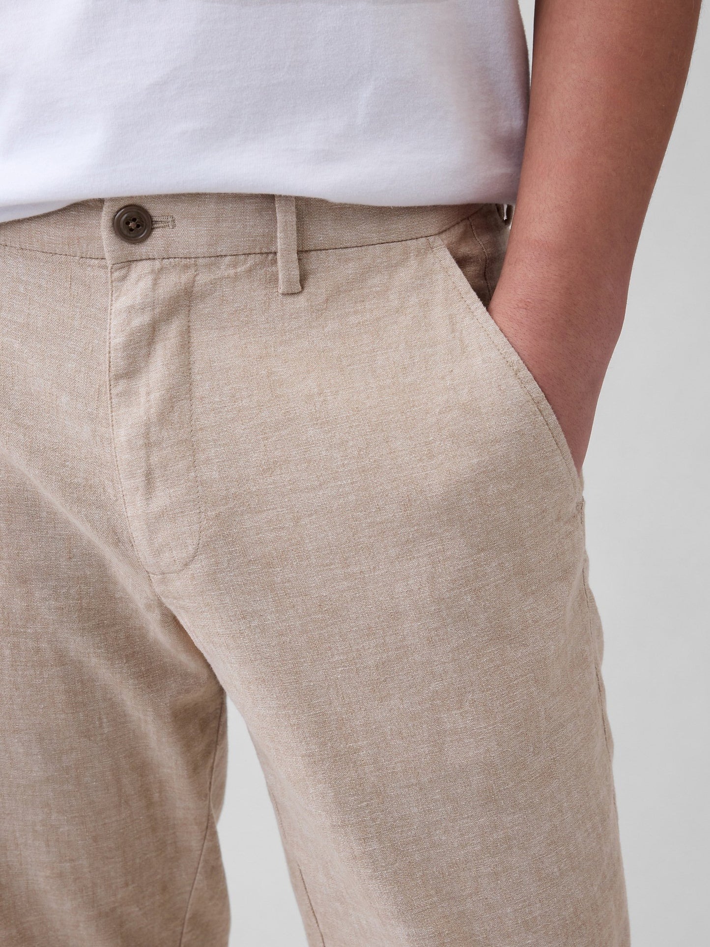 Bej Straight Keten Karışımı Pantolon