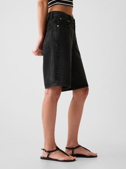 Siyah 11.5 Mid Rise Longline Denim Şort