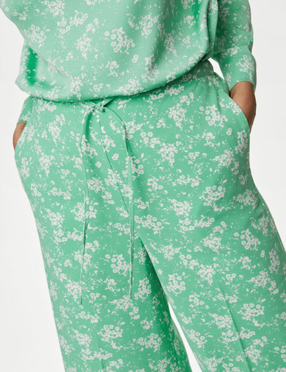 Çiçek Desenli Wide Leg Pantolon
