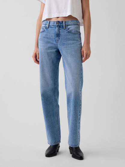 Açık Mavi Mid Rise Straight Taper Jean Pantolon
