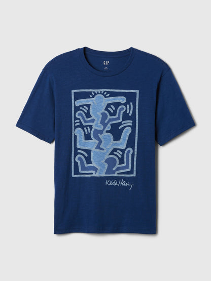 Koyu Mavi Gap × Keith Haring Grafikli T-shirt