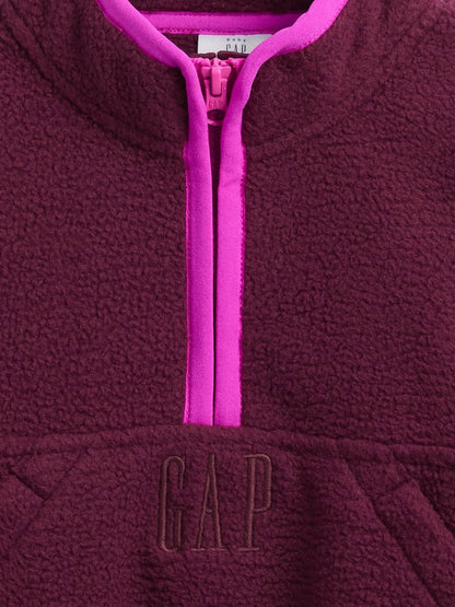 Bordo Sherpa Yarım Fermuarlı Pullover Sweatshirt