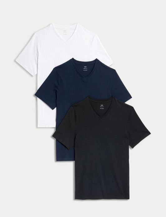 Saf Pamuklu 3'lü V Yaka T-shirt Seti