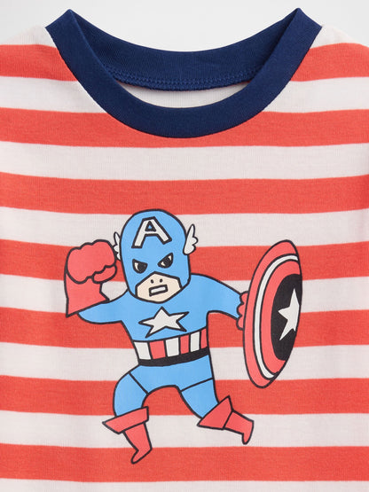 Kırmızı Baby & Toddler Marvel Kaptan Amerika %100 Organik Pamuk Pijama Takımı