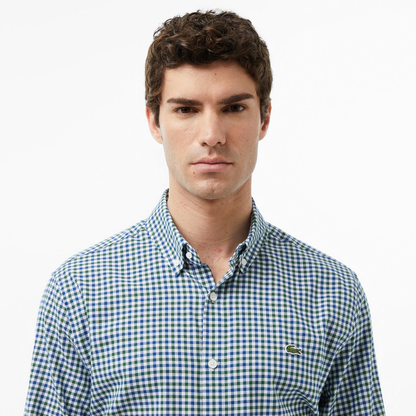 Lacoste Erkek Regular Fit Düğmeli Yaka Kareli Lacivert Gömlek