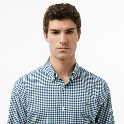 Lacoste Erkek Regular Fit Düğmeli Yaka Kareli Lacivert Gömlek