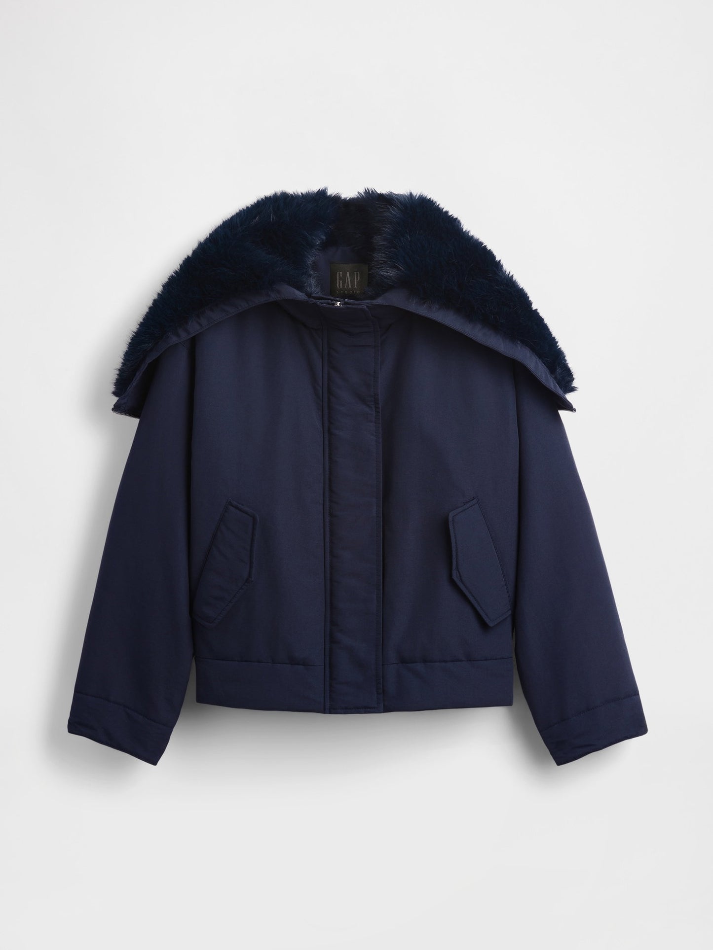 Lacivert Gapstudio Faux Fur-lined Crop Bomber Ceket