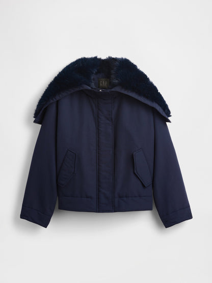 Lacivert Gapstudio Faux Fur-lined Crop Bomber Ceket