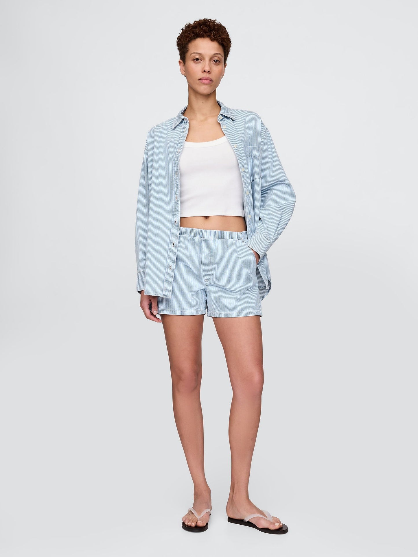 Açık Mavi Mid Rise Denim Boxer Şort