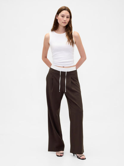 Koyu Kahverengi Mid Rise Double-waist Pantolon