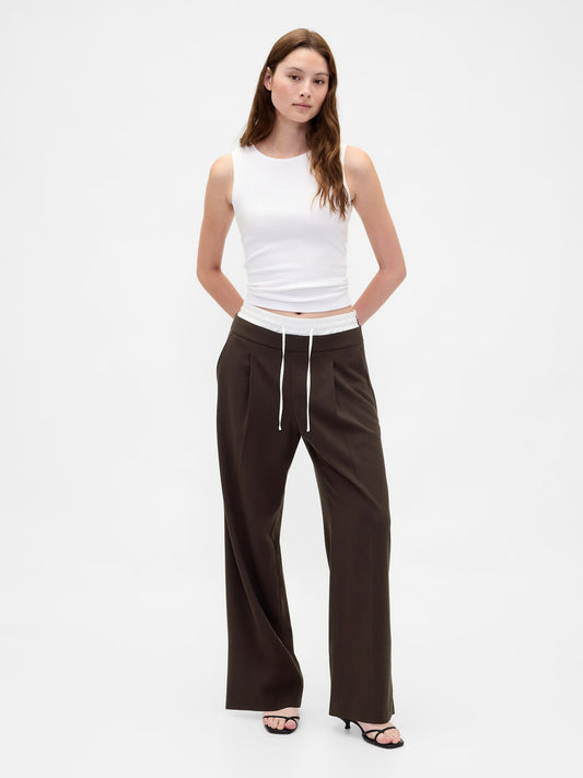 Koyu Kahverengi Mid Rise Double-waist Pantolon