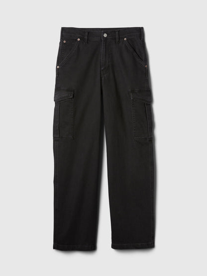 Siyah Mid Rise '90s Loose Kargo Jean Pantolon