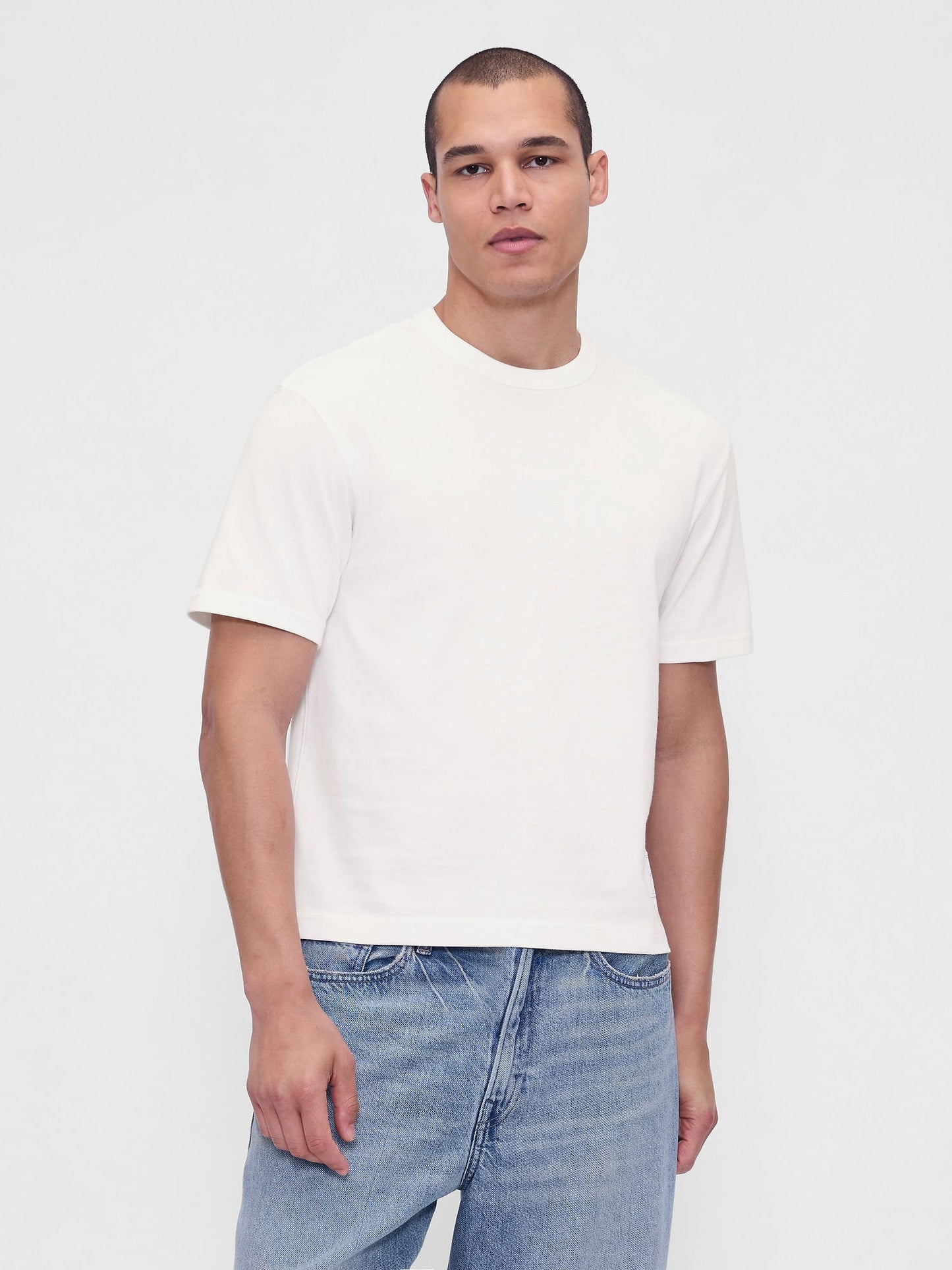 Beyaz Heavyweight Crop Grafik T-shirt