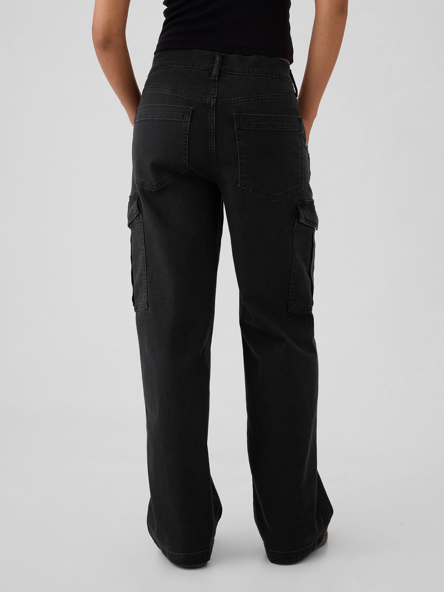 Siyah Mid Rise '90s Loose Kargo Jean Pantolon