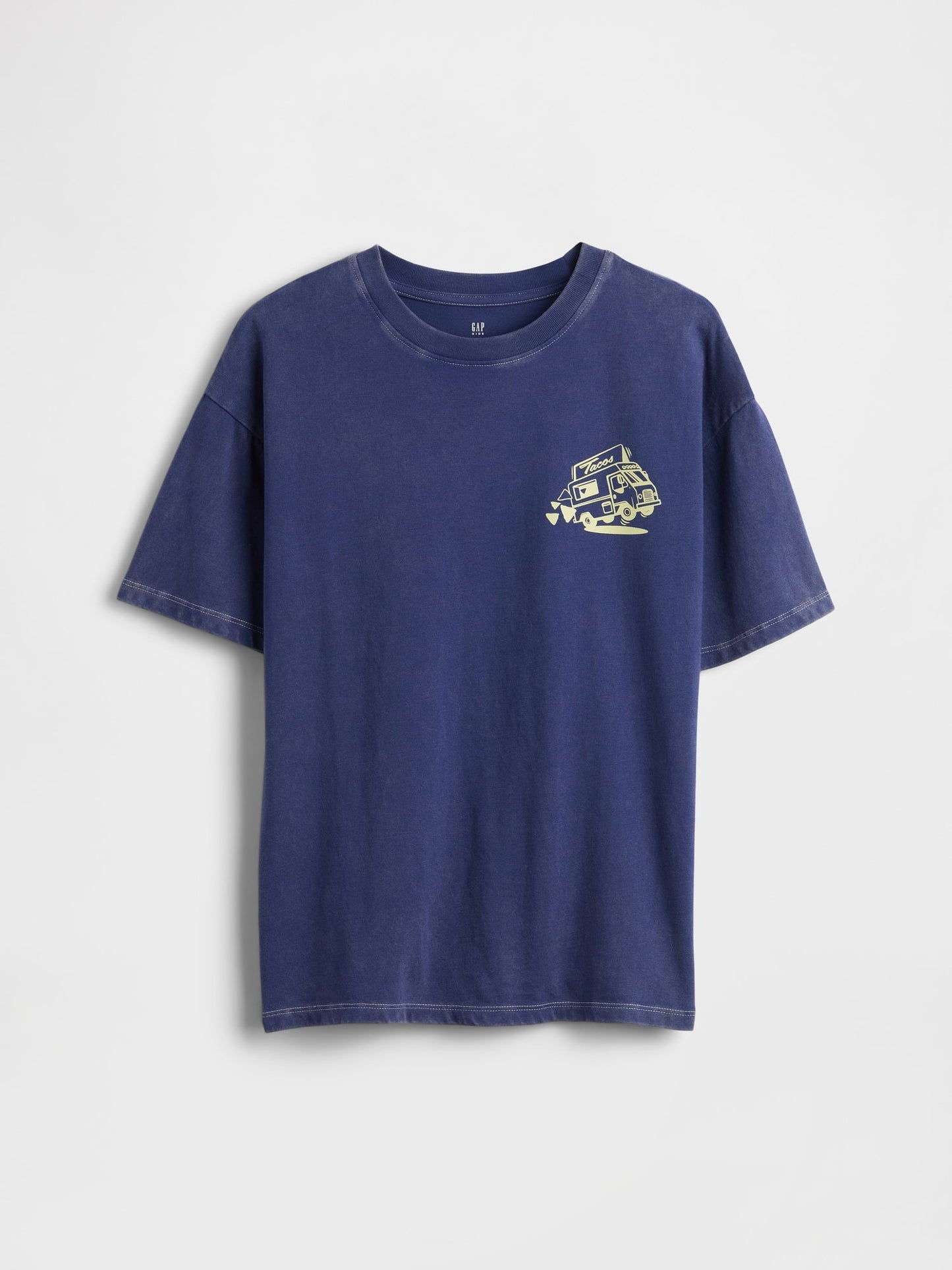 Koyu Mavi Relaxed Grafik Baskılı T-shirt