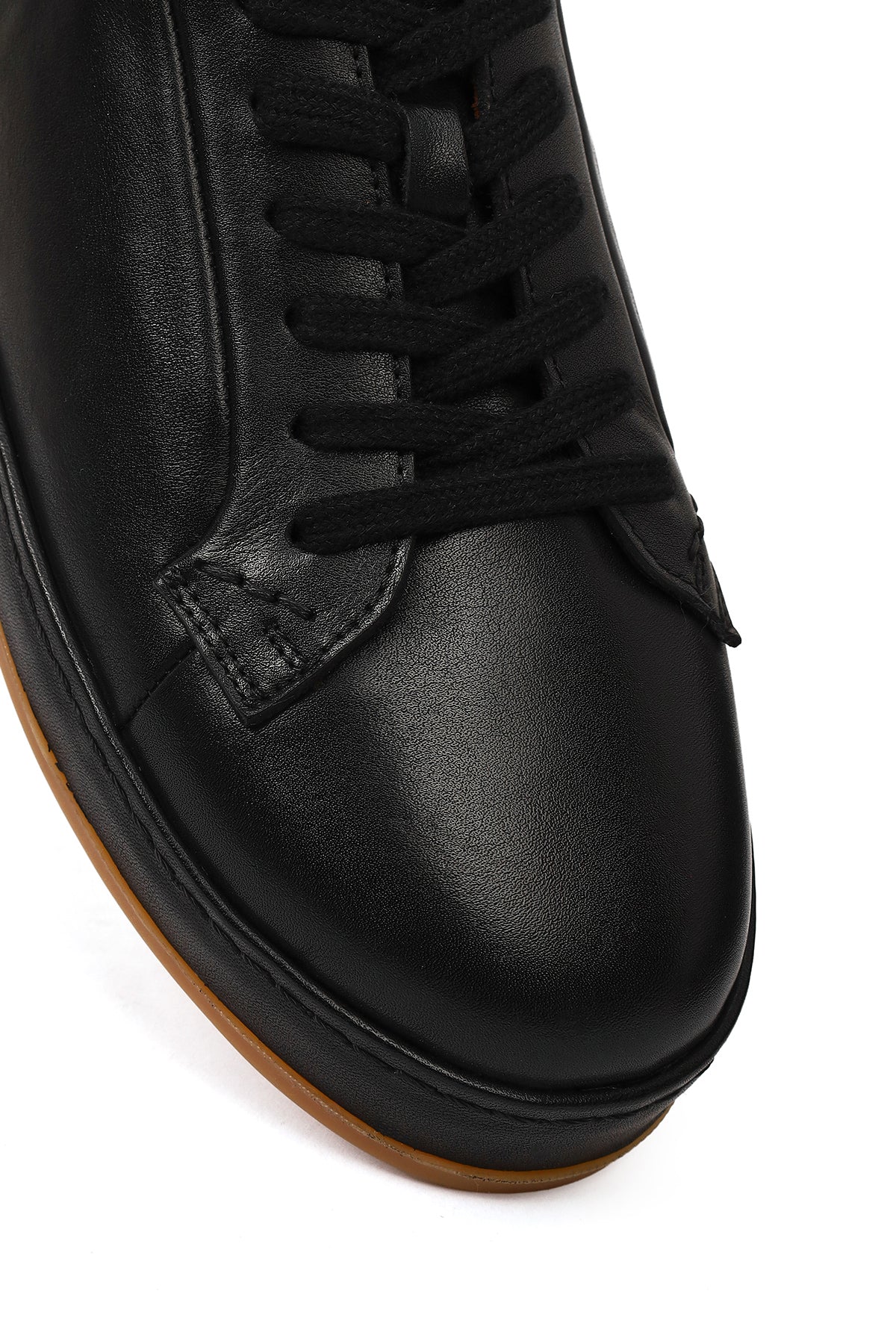 Erkek Siyah Bağcıklı Deri Sneaker