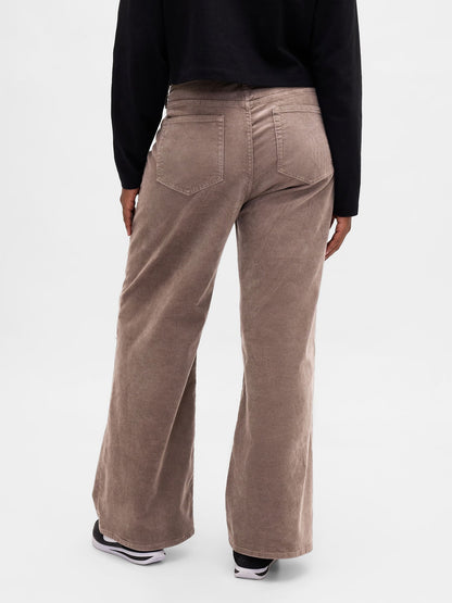 Kahverengi High Rise Stride Kadife Wide-leg Pantolon