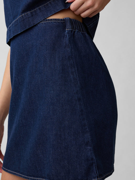 Koyu Mavi Denim Mini Etek