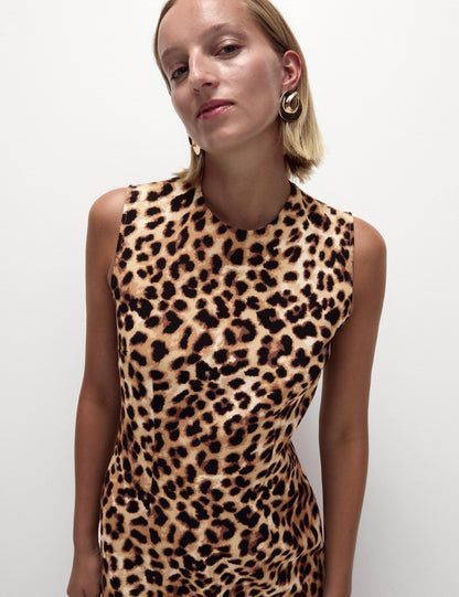 Regular Fit Leopar Desenli Mini Elbise