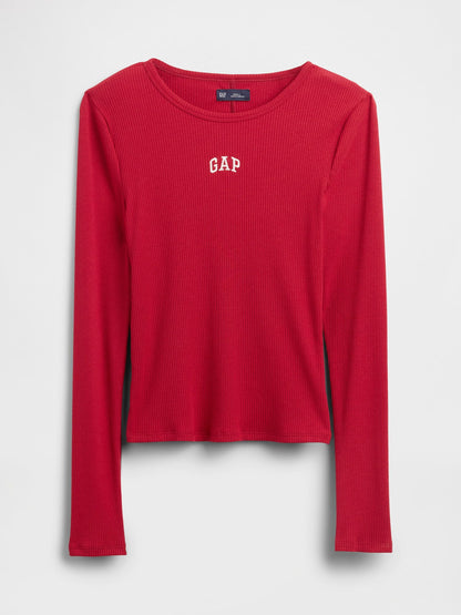 Kırmızı Modern Rib Logo Crop T-shirt
