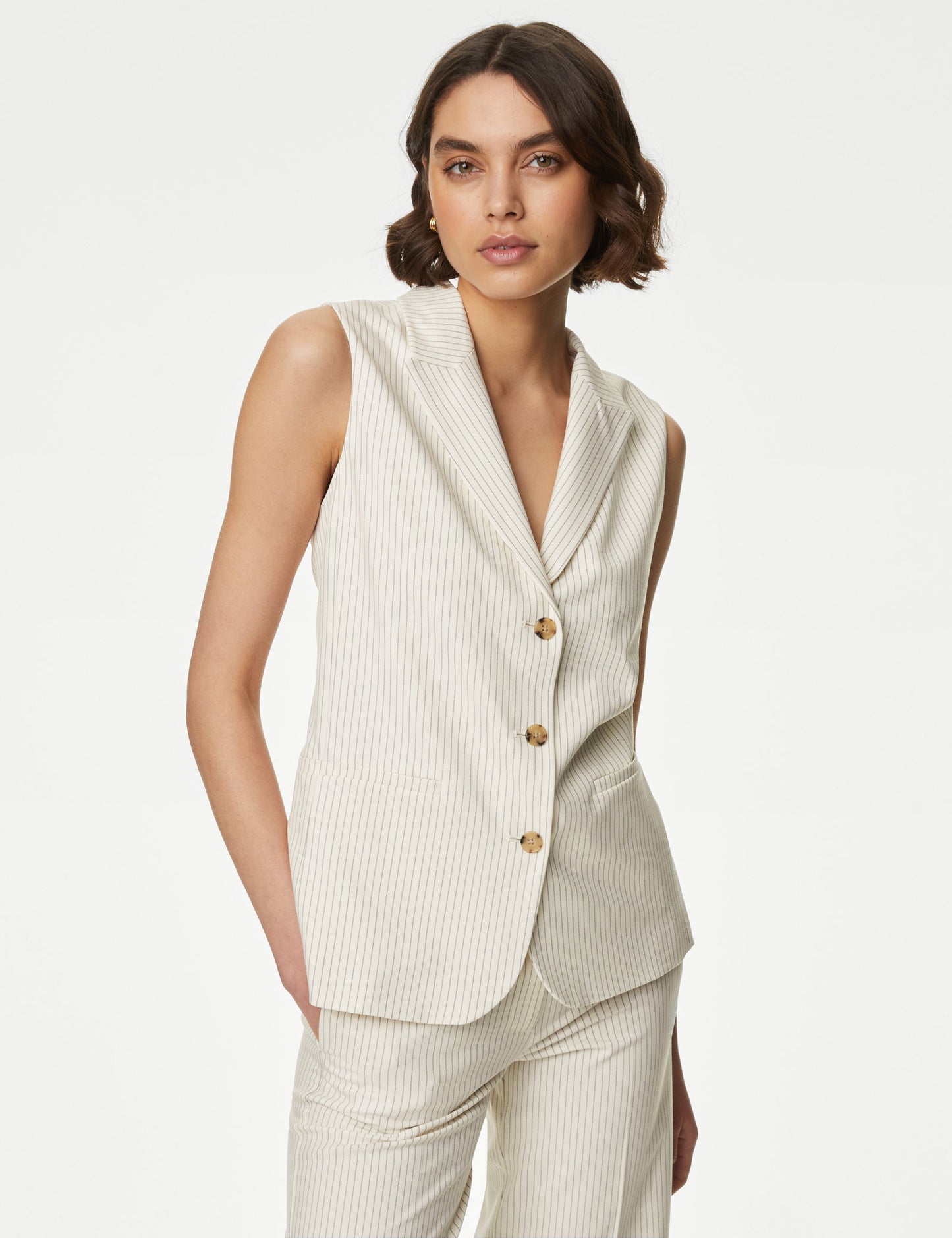 Tailored Fit Çizgili Uzun Klasik Yelek