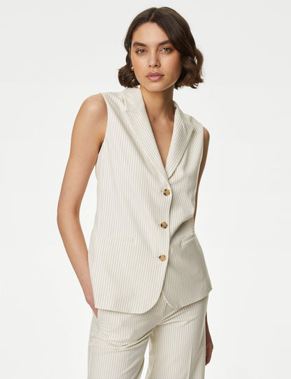 Tailored Fit Çizgili Uzun Klasik Yelek