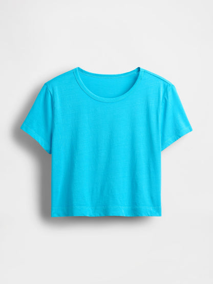 Açık Mavi %100 Organik Pamuk Vintagesoft Crop T-shirt