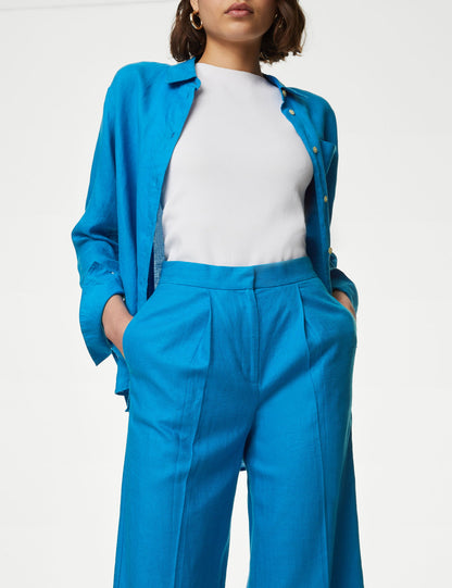 Wide Leg Crop Keten Pantolon