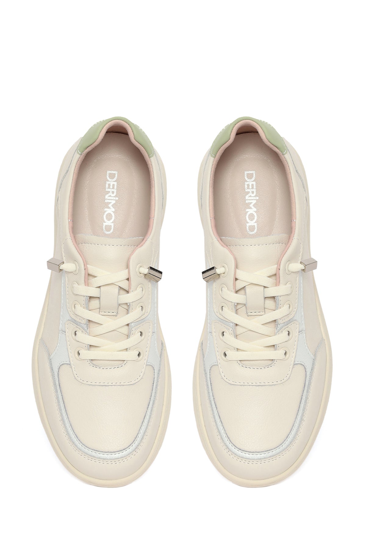 Kadın Bej Bağcıklı Deri Sneaker