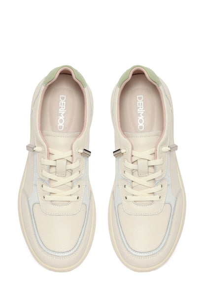Kadın Bej Bağcıklı Deri Sneaker