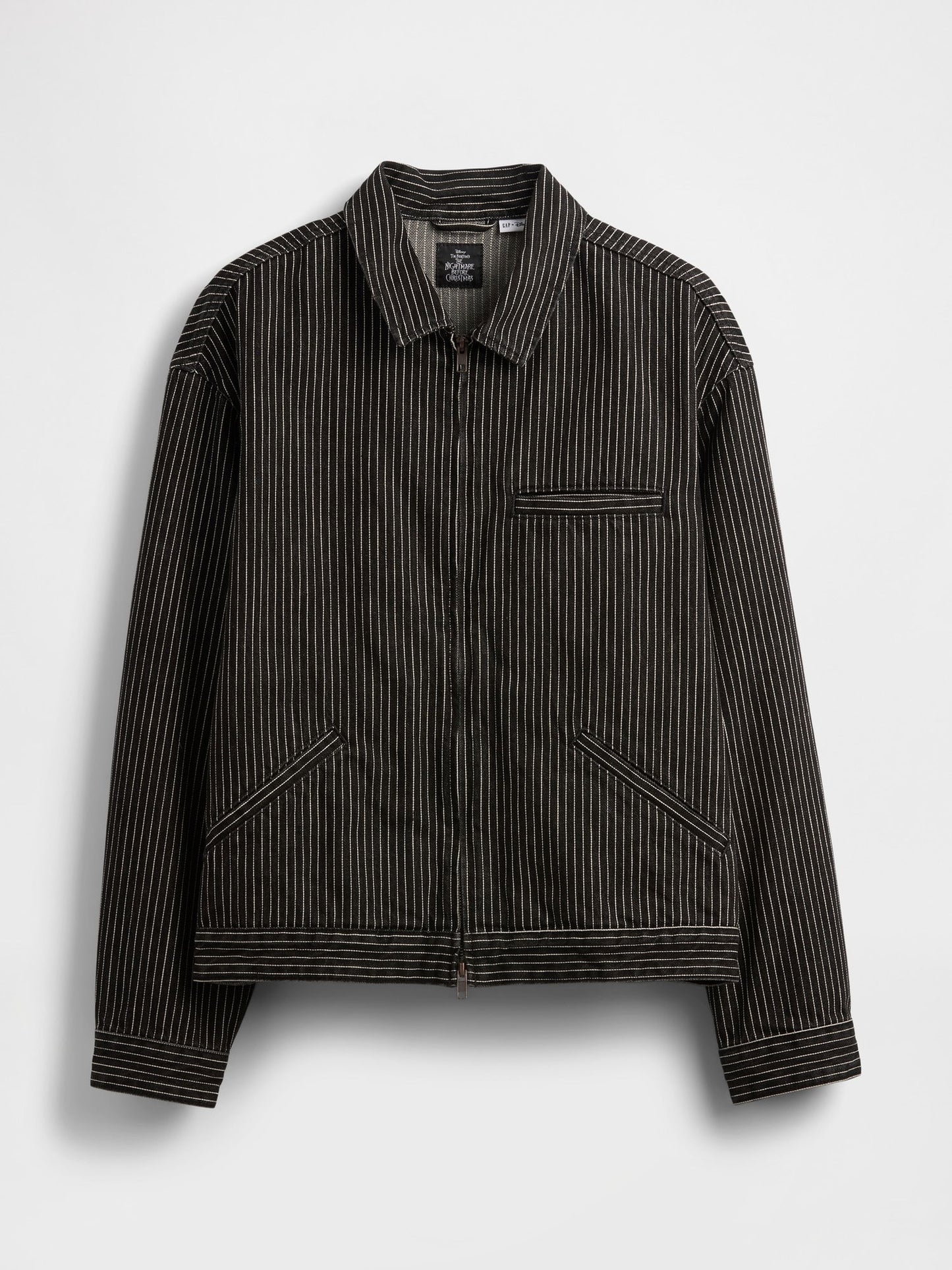 Siyah Gap × Disney Tim Burton’s The Nightmare Before Christmas Çizgili Denim Ceket